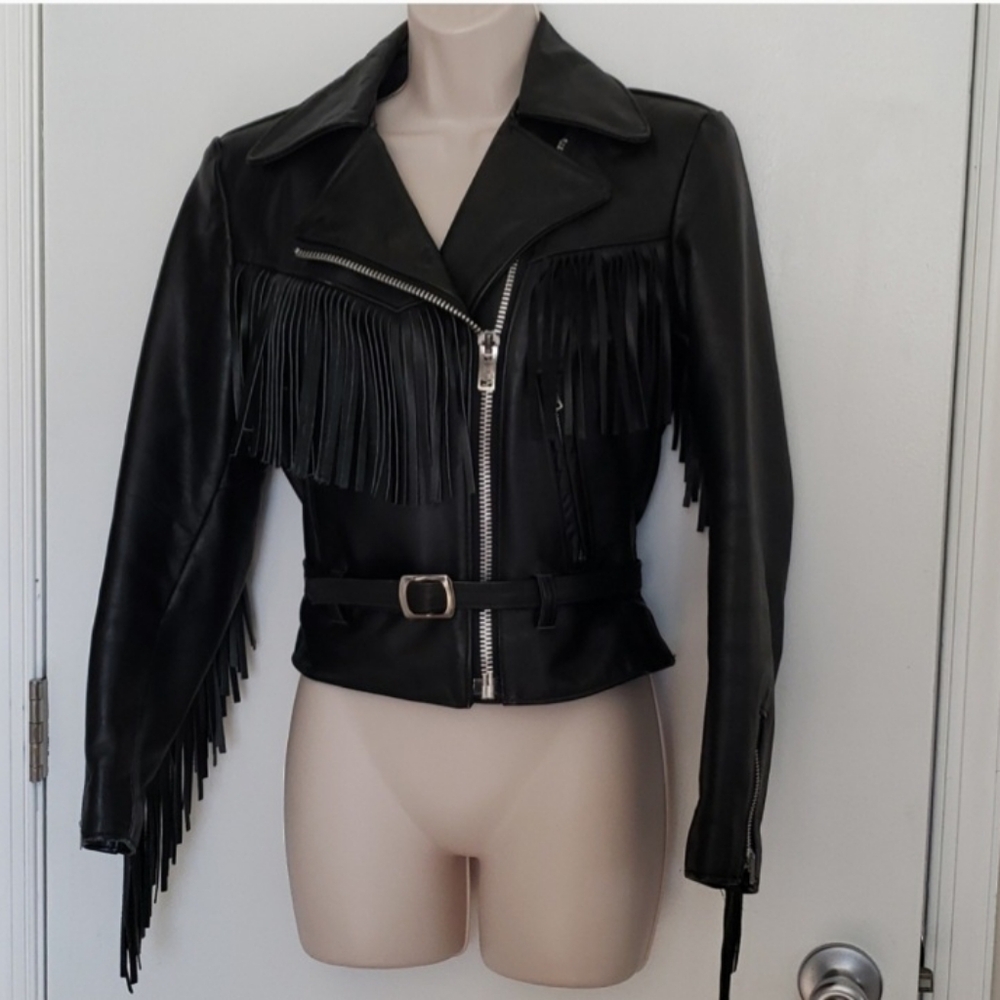 Steer Brand Fringed Leather Biker Jacket